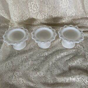 Vintage ANCHOR HOCKING Old Colony Open Lace White Milk Glass Bowl‎ 5" SET of 3